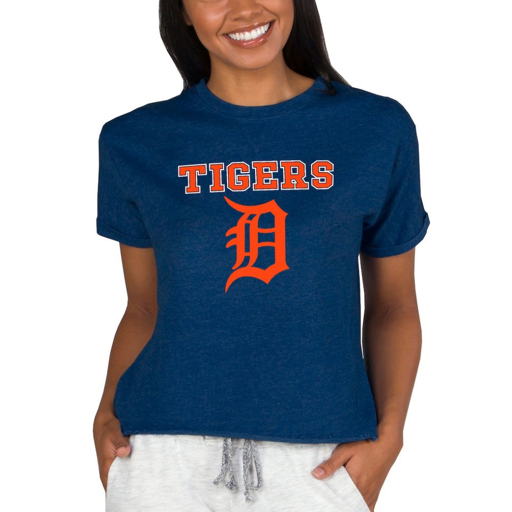 Detroit Tigers Concepts Sport Women's Tri-Blend Mainstream Terry Short Sleeve Sweatshirt Top - Navy - MLB Lifestyle