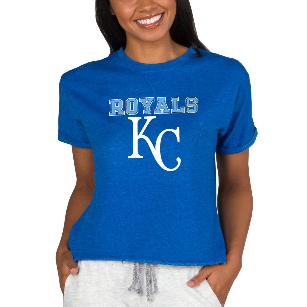 Kansas City Royals Concepts Sport Women's Tri-Blend Mainstream Terry Short Sleeve Sweatshirt Top - Royal - MLB Discount