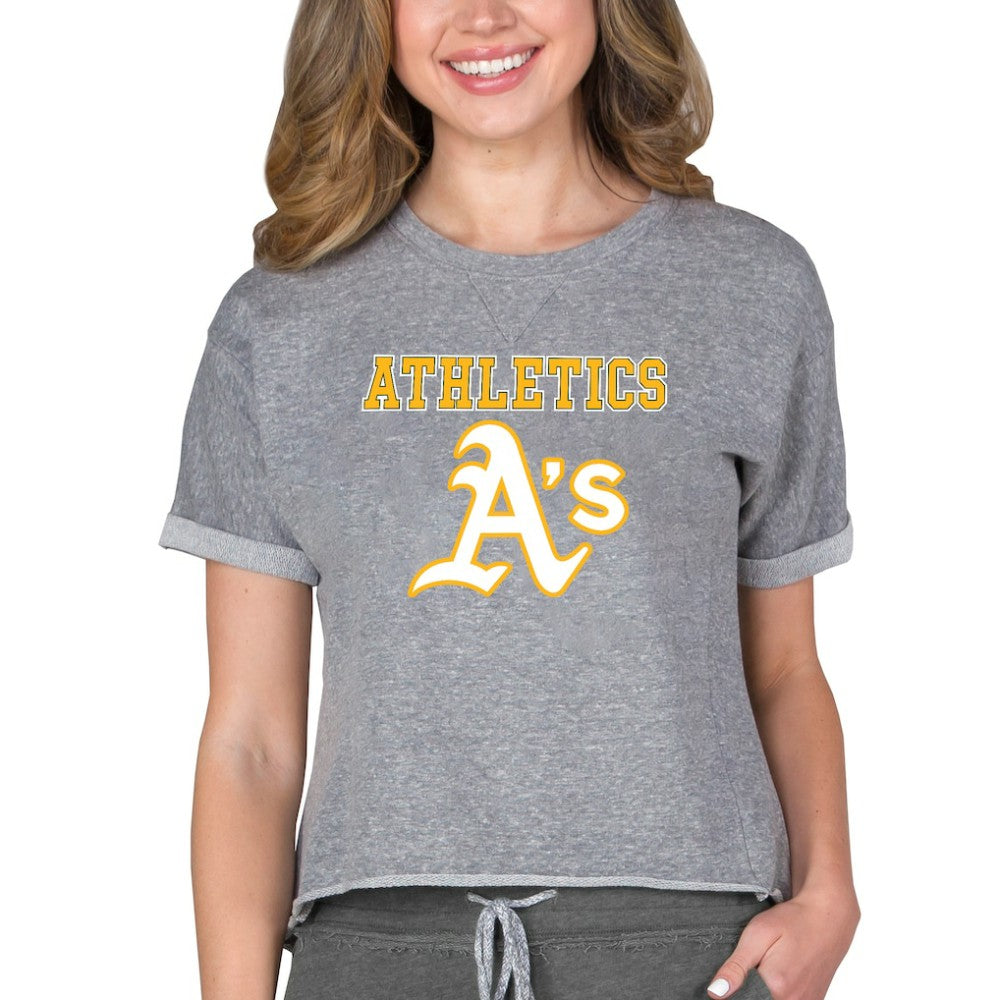 Athletics Concepts Sport Women's Tri-Blend Mainstream Terry Short Sleeve Sweatshirt Top - Gray - MLB on Sale