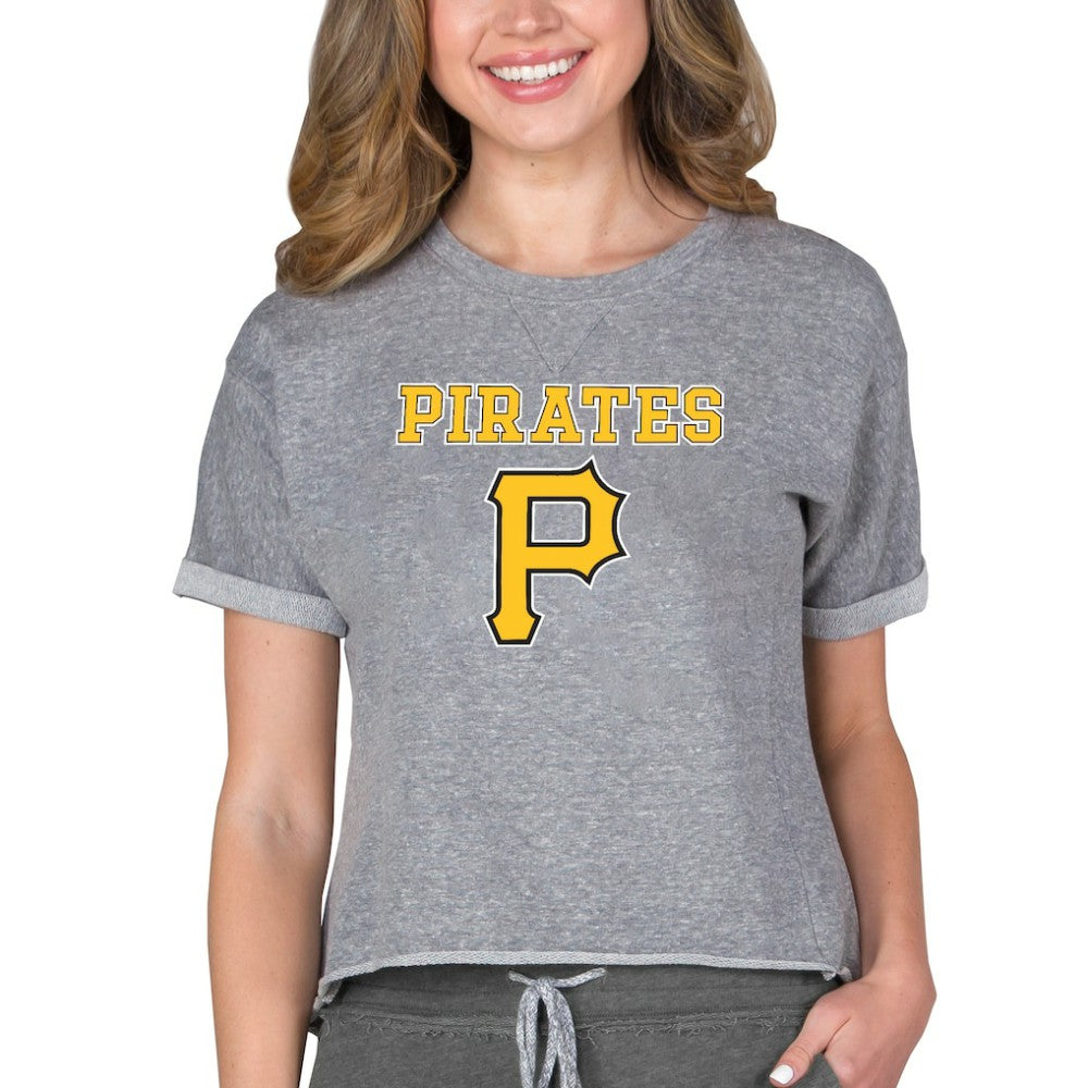 Pittsburgh Pirates Concepts Sport Women's Tri-Blend Mainstream Terry Short Sleeve Sweatshirt Top - Gray - MLB Discount