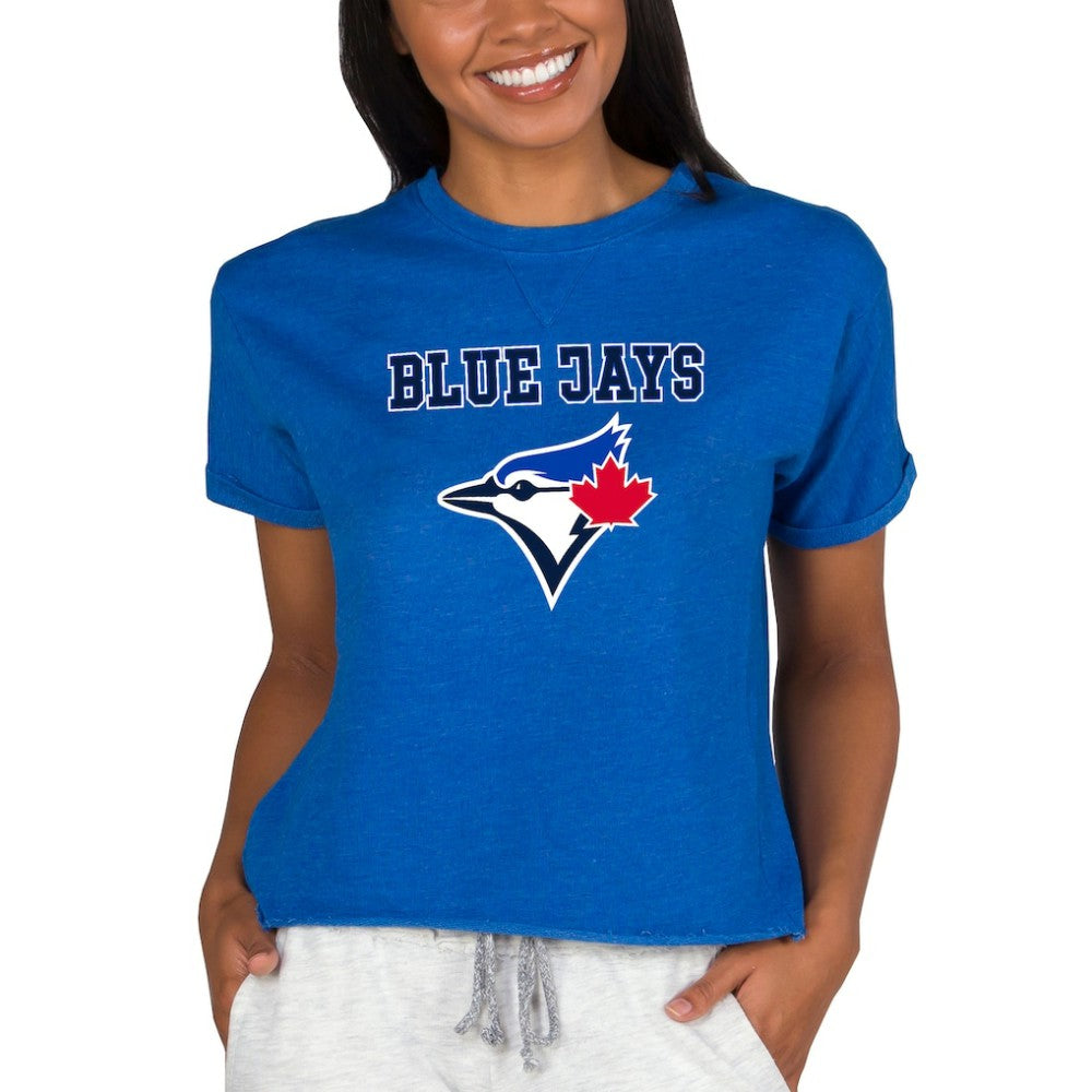 Toronto Blue Jays Concepts Sport Women's Tri-Blend Mainstream Terry Short Sleeve Sweatshirt Top - Royal - MLB on Sale