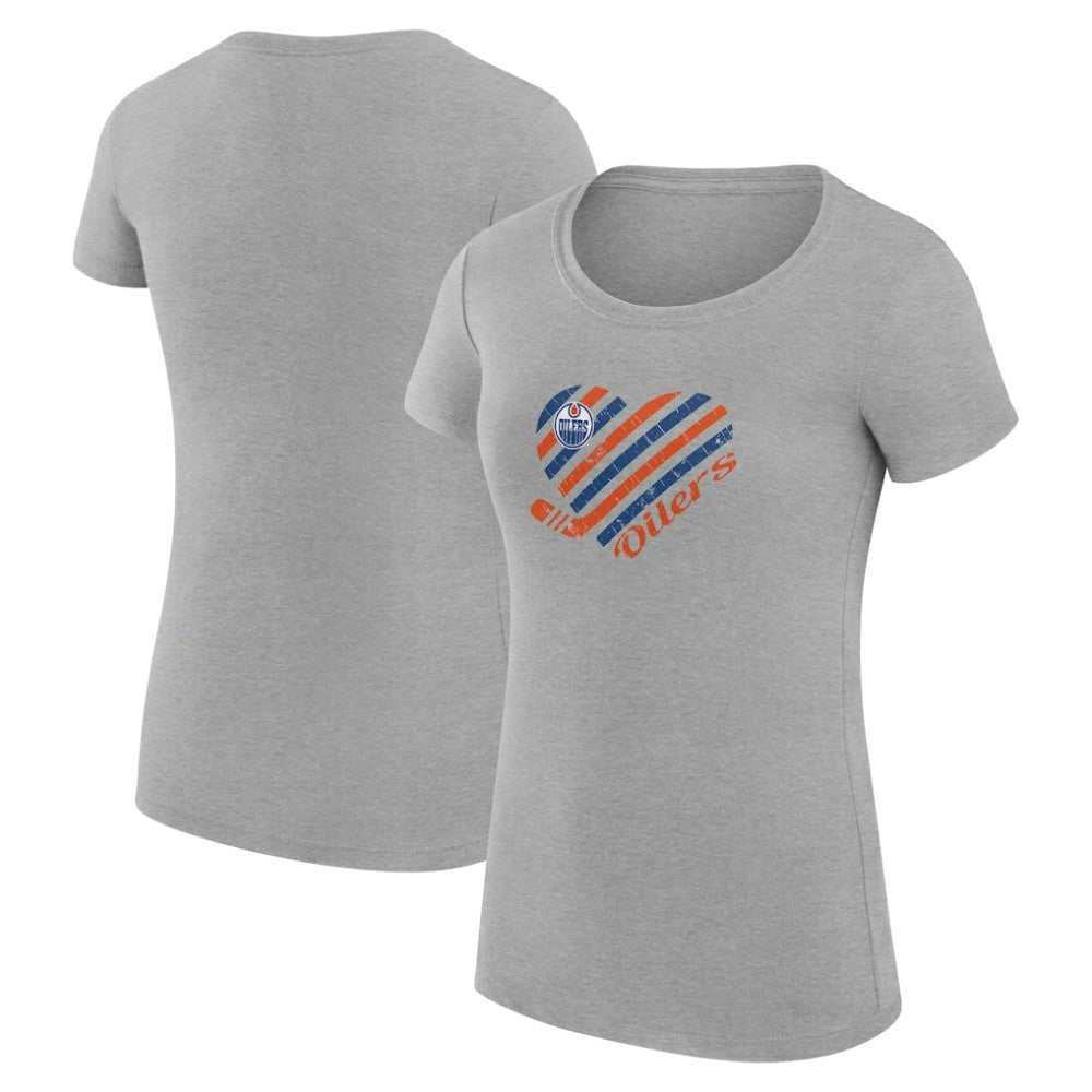 Edmonton Oilers G-III 4Her by Carl Banks Women's Super-Slim Fit Lightweight Heart T-Shirt - Heather Gray - NHL 200446433