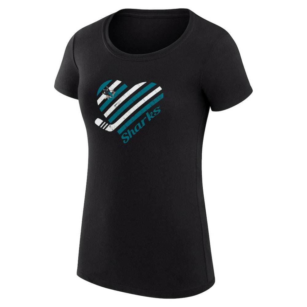 San Jose Sharks G-III 4Her by Carl Banks Women's Super-Slim Fit Lightweight Heart T-Shirt - Black - NHL 200446469