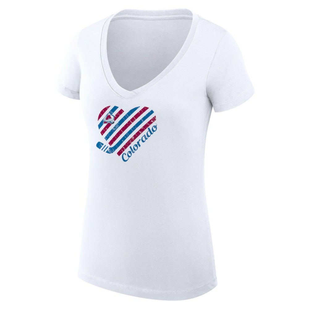 Colorado Avalanche G-III 4Her by Carl Banks Women's Super-Slim Fit Lightweight Heart V-Neck T-Shirt - White - NHL 200446563