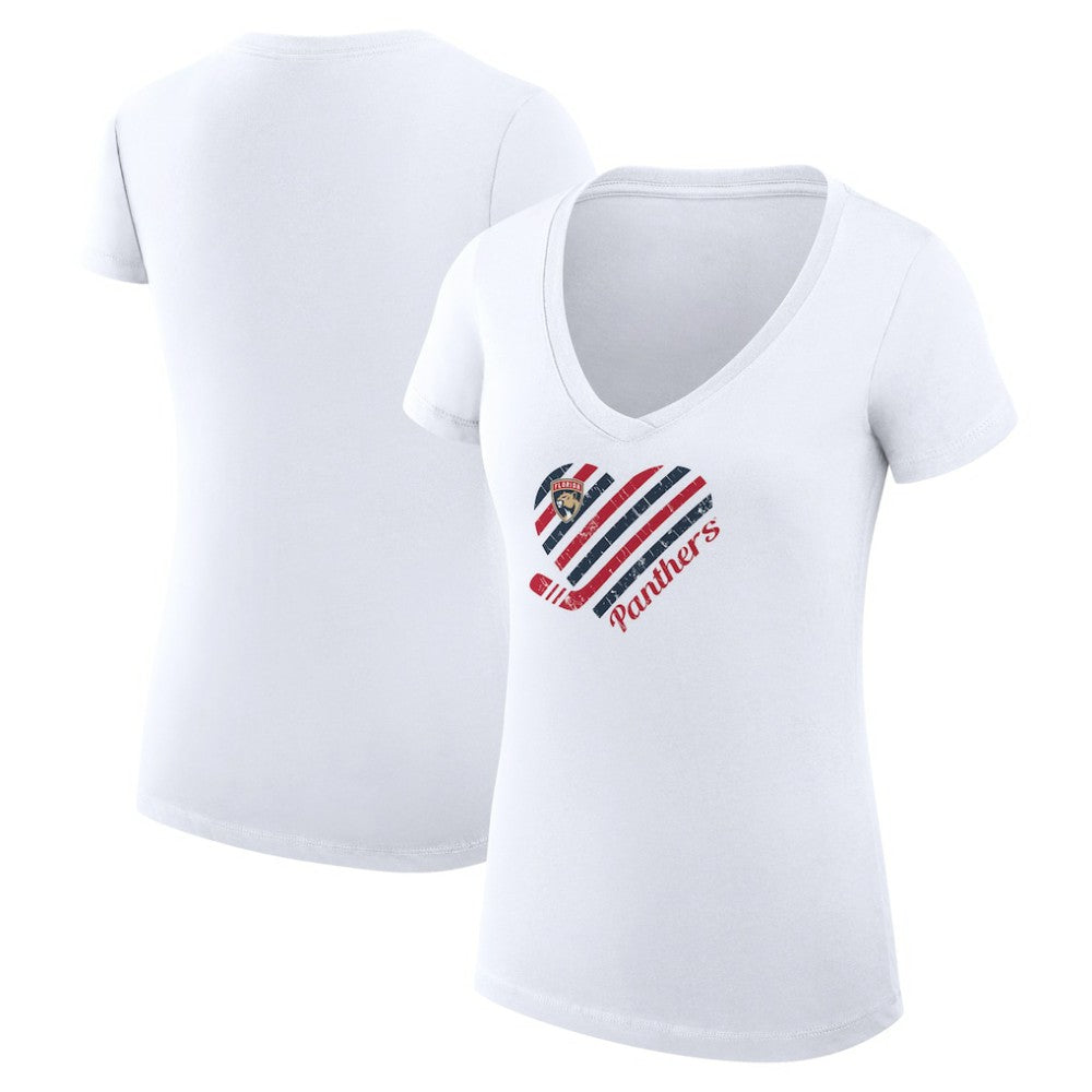 Florida Panthers G-III 4Her by Carl Banks Women's Super-Slim Fit Lightweight Heart V-Neck T-Shirt - White - NHL 200446568