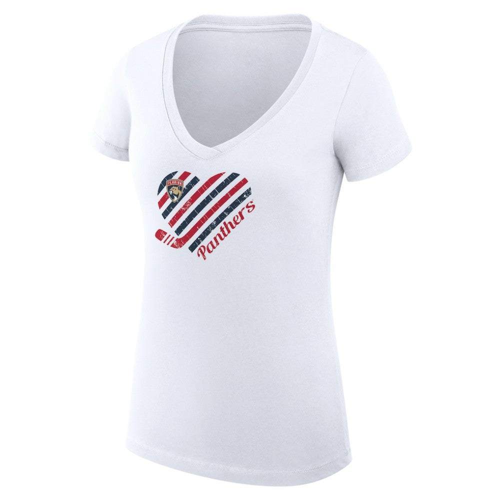 Florida Panthers G-III 4Her by Carl Banks Women's Super-Slim Fit Lightweight Heart V-Neck T-Shirt - White - NHL 200446568