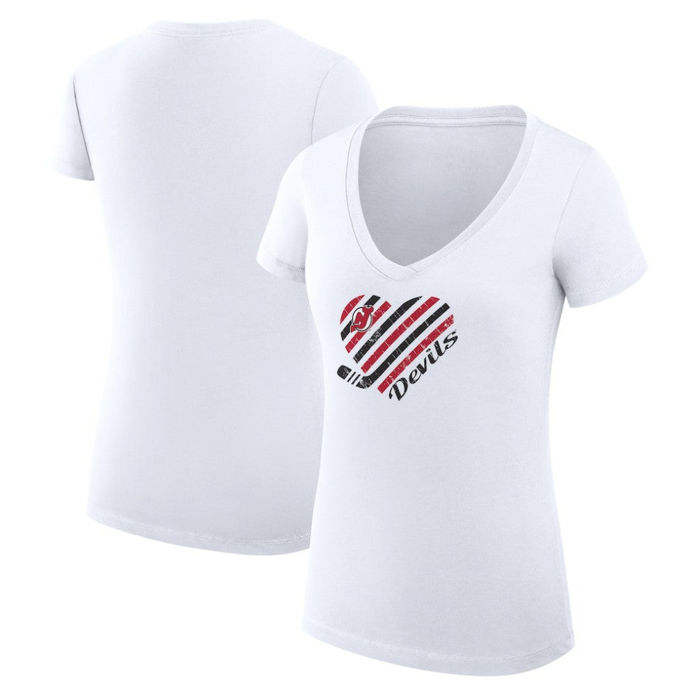 New Jersey Devils G-III 4Her by Carl Banks Women's Super-Slim Fit Lightweight Heart V-Neck T-Shirt - White - NHL 200446573