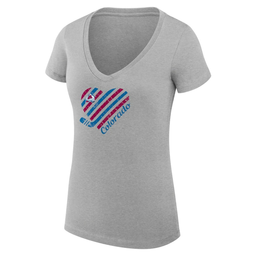 Colorado Avalanche G-III 4Her by Carl Banks Women's Super-Slim Fit Lightweight Heart V-Neck T-Shirt - Heather Gray - NHL 200446595