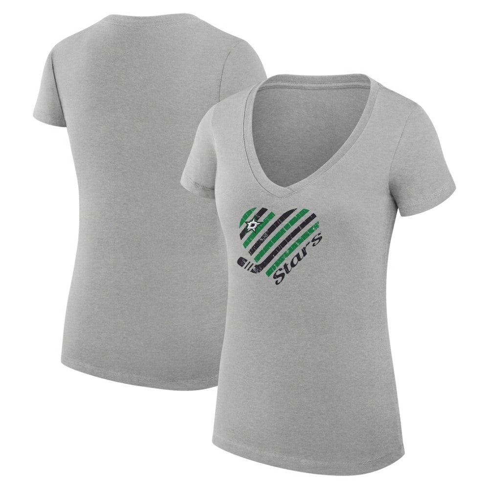 Dallas Stars G-III 4Her by Carl Banks Women's Super-Slim Fit Lightweight Heart V-Neck T-Shirt - Heather Gray - NHL 200446597