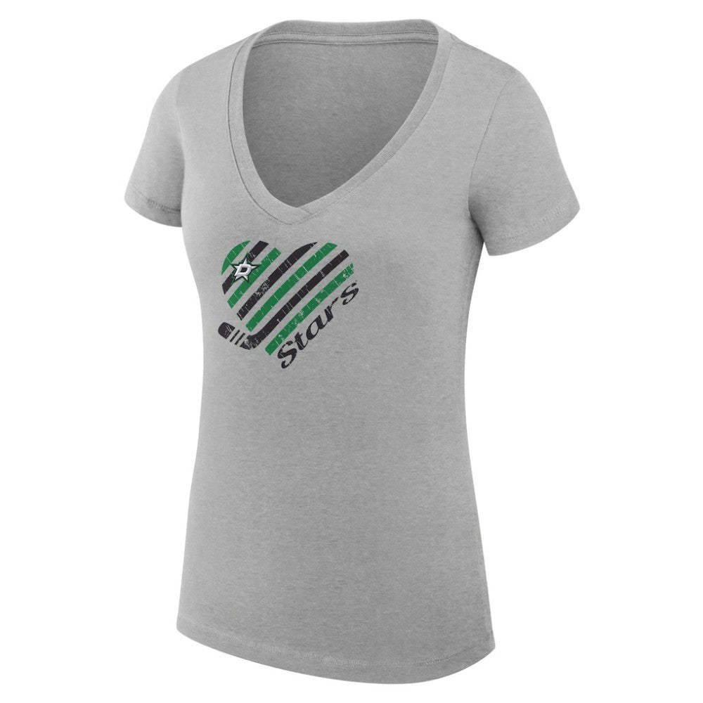 Dallas Stars G-III 4Her by Carl Banks Women's Super-Slim Fit Lightweight Heart V-Neck T-Shirt - Heather Gray - NHL 200446597