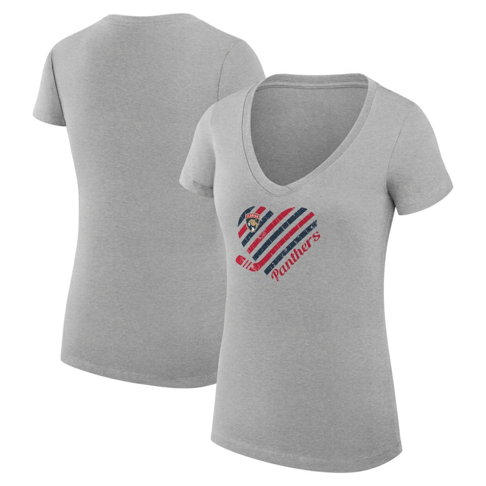 Florida Panthers G-III 4Her by Carl Banks Women's Super-Slim Fit Lightweight Heart V-Neck T-Shirt - Heather Gray - NHL 200446600