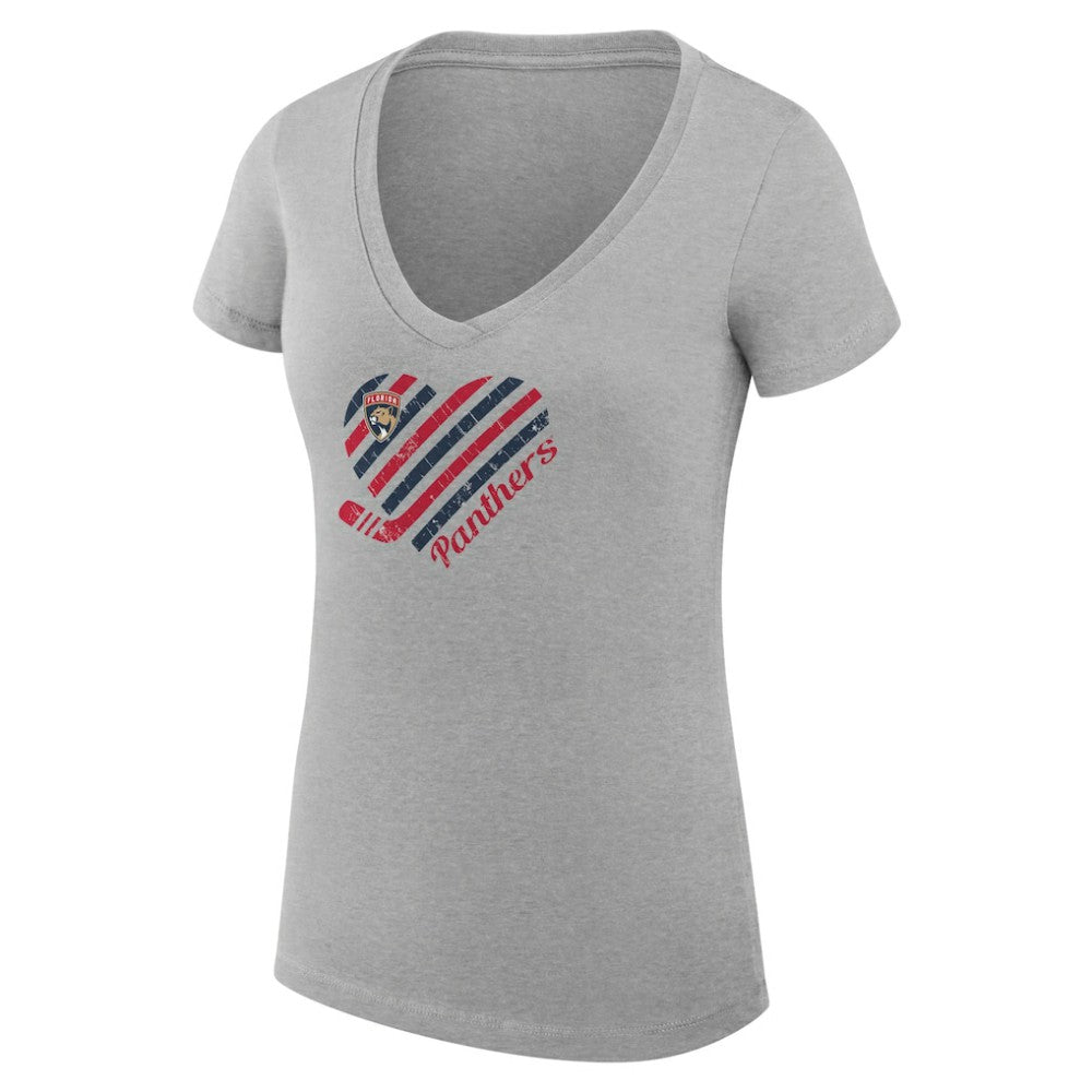 Florida Panthers G-III 4Her by Carl Banks Women's Super-Slim Fit Lightweight Heart V-Neck T-Shirt - Heather Gray - NHL 200446600