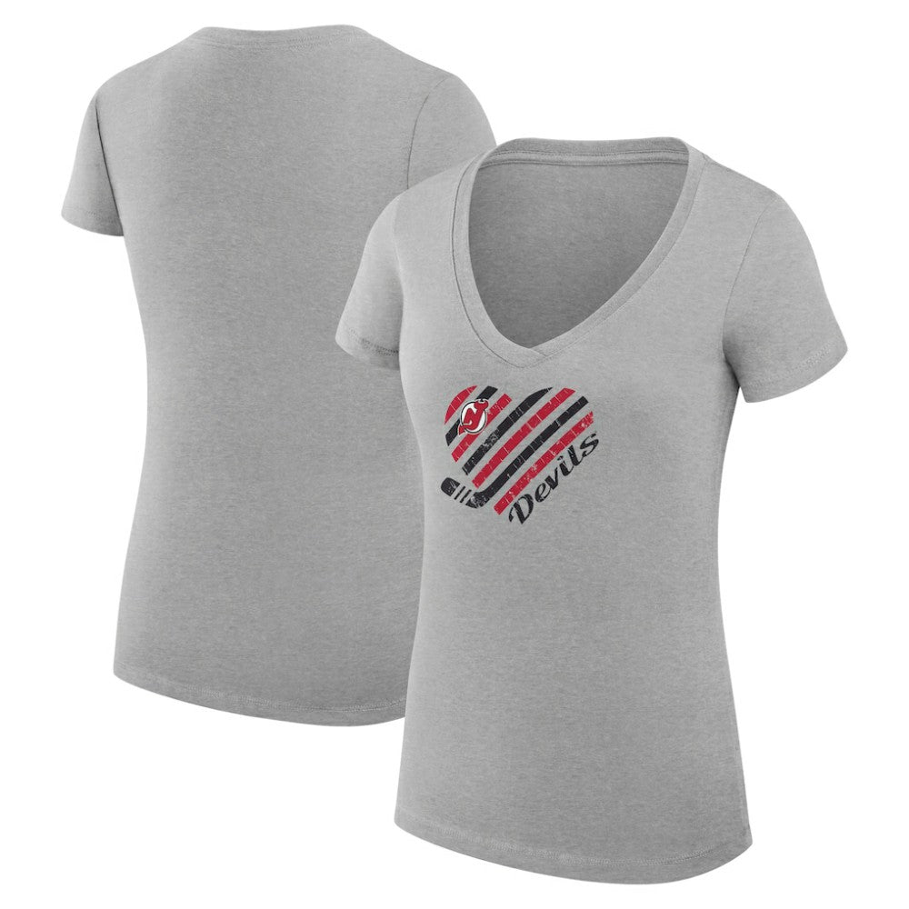 New Jersey Devils G-III 4Her by Carl Banks Women's Super-Slim Fit Lightweight Heart V-Neck T-Shirt - Heather Gray - NHL 200446605