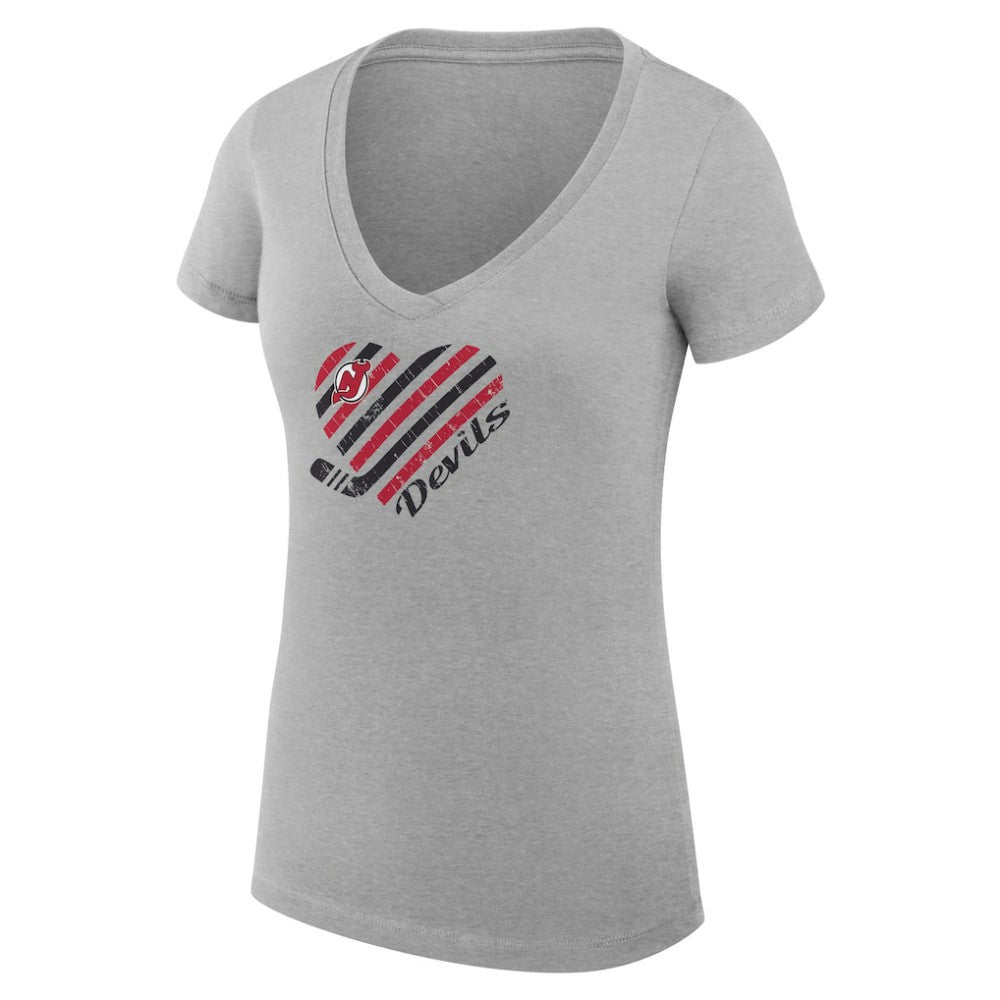 New Jersey Devils G-III 4Her by Carl Banks Women's Super-Slim Fit Lightweight Heart V-Neck T-Shirt - Heather Gray - NHL 200446605