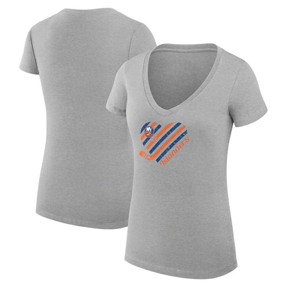 New York Islanders G-III 4Her by Carl Banks Women's Super-Slim Fit Lightweight Heart V-Neck T-Shirt - Heather Gray - NHL 200446606