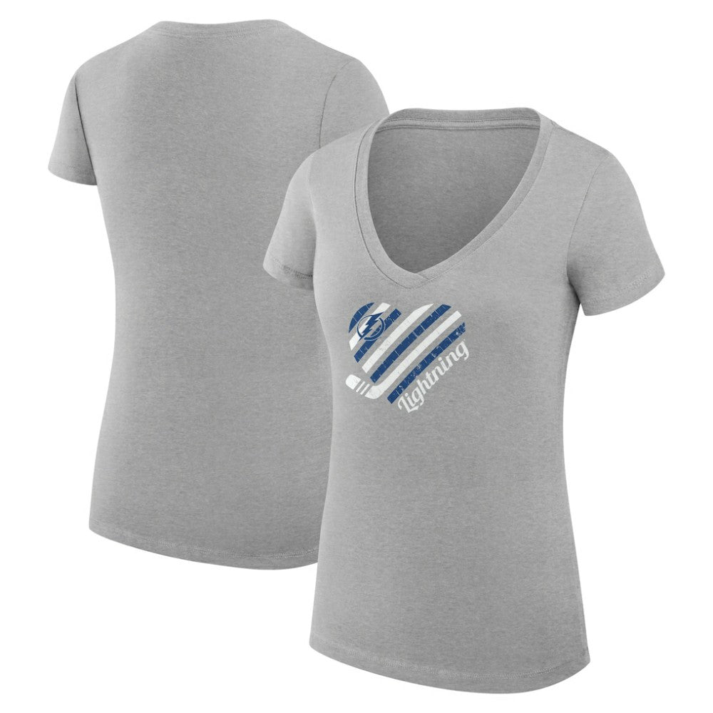Tampa Bay Lightning G-III 4Her by Carl Banks Women's Super-Slim Fit Lightweight Heart V-Neck T-Shirt - Heather Gray - NHL 200446615