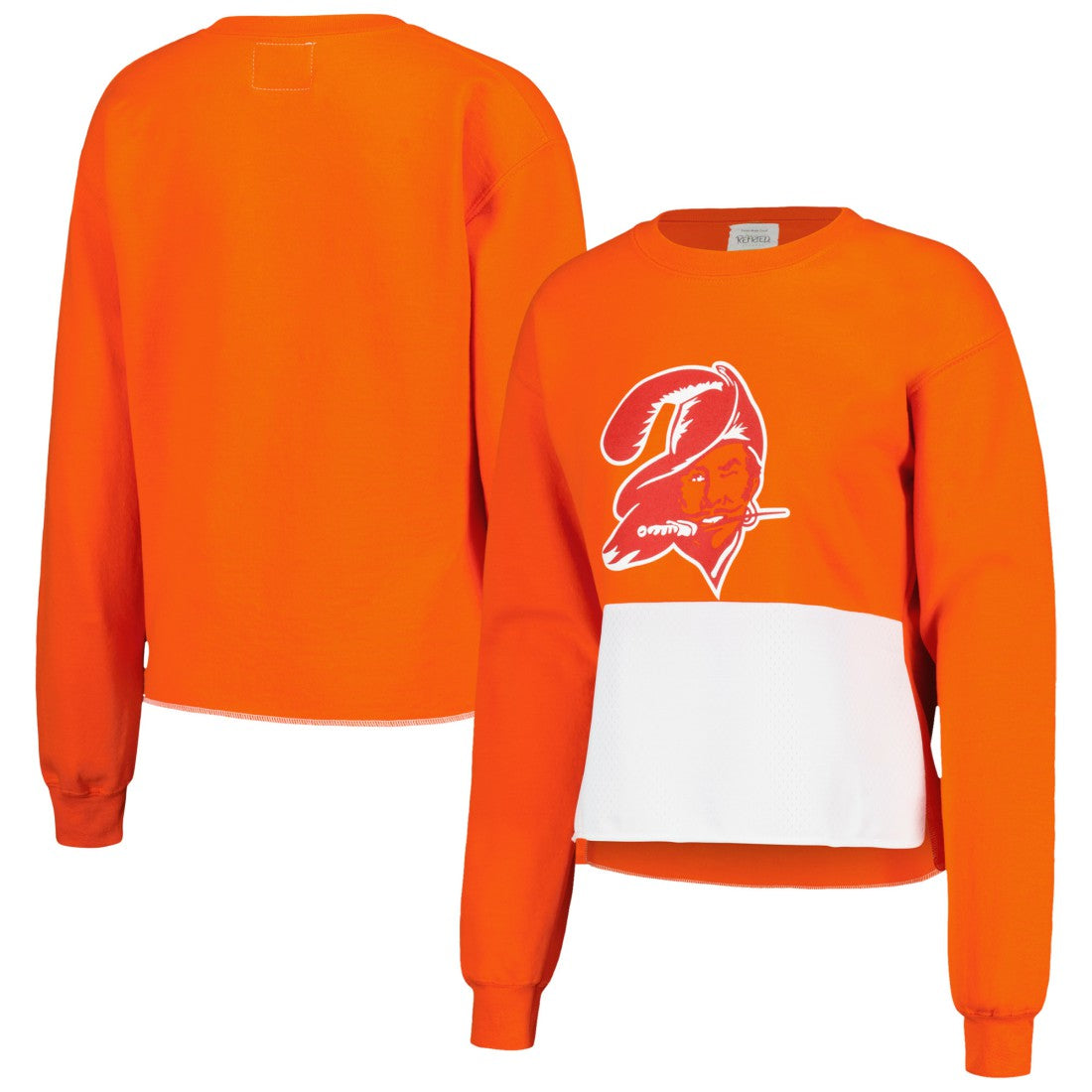 Tampa Bay Buccaneers Refried Apparel Women's Retro Cropped Tri-Blend Pullover Sweatshirt Orange