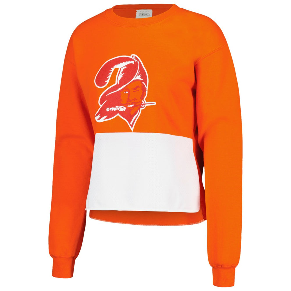 Tampa Bay Buccaneers Refried Apparel Women's Retro Cropped Tri-Blend Pullover Sweatshirt Orange