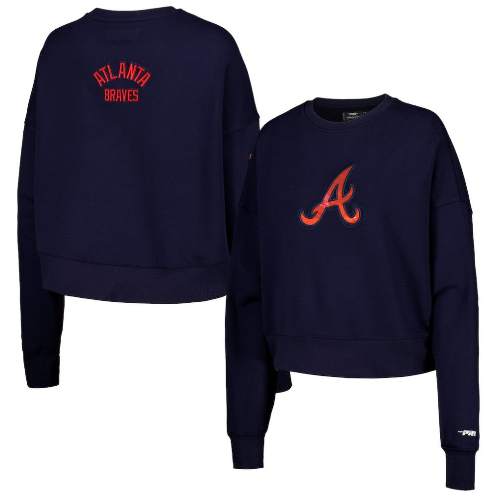 Atlanta Braves Pro Standard Women's Painted Sky Pullover Sweatshirt - Navy - MLB on Sale