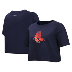 Boston Red Sox Pro Standard Women's Painted Sky Boxy Cropped T-Shirt - Navy - MLB Online