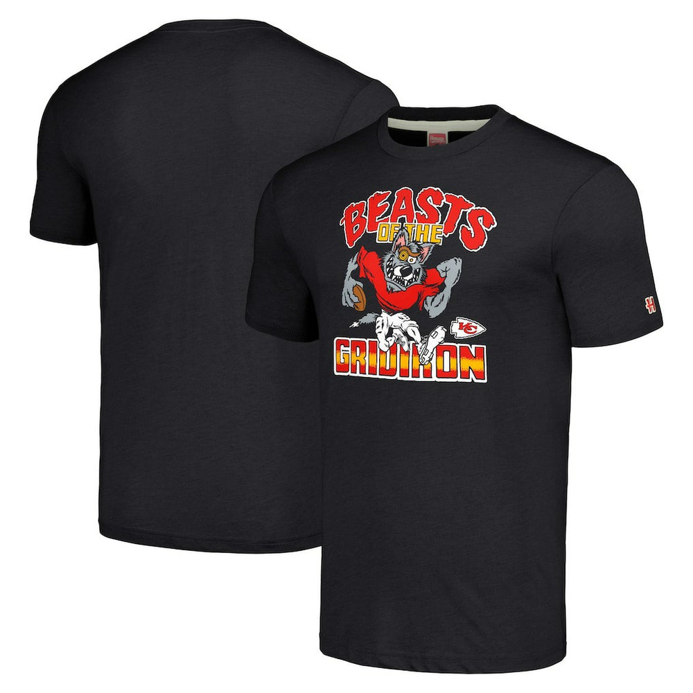 Kansas City Chiefs Homage Unisex Monsters of the Gridiron Halloween Tri-Blend T-Shirt Charcoal