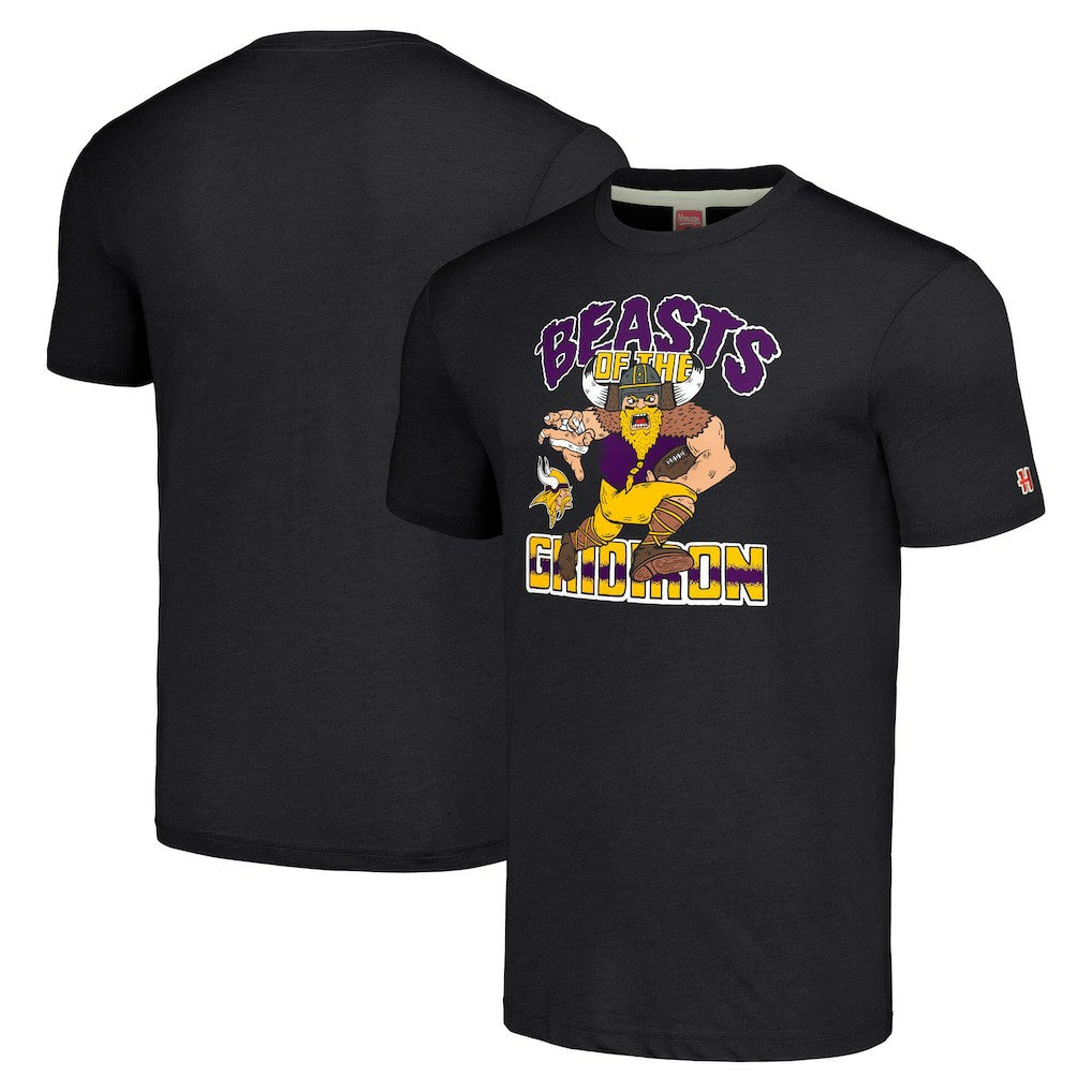 Minnesota Vikings Homage Unisex Monsters of the Gridiron Halloween Tri-Blend T-Shirt Charcoal