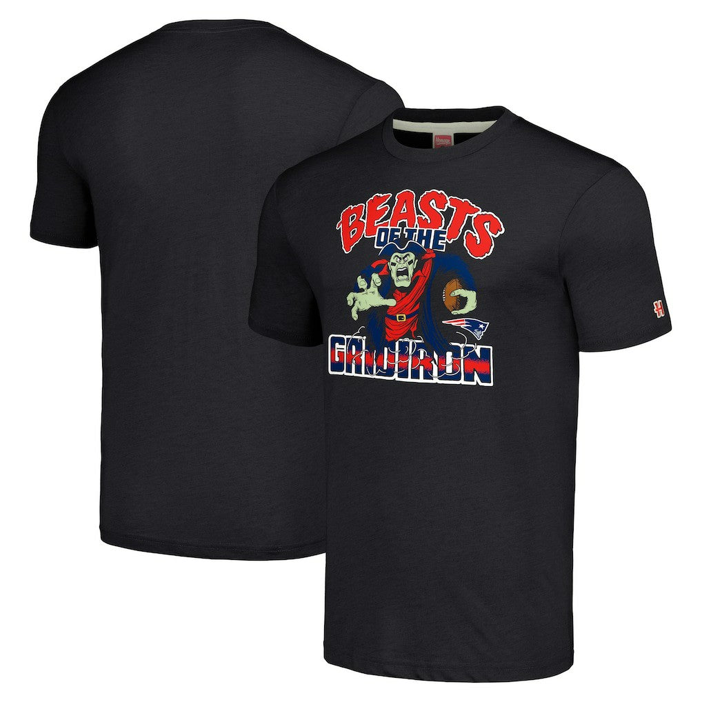 New England Patriots Homage Unisex Monsters of the Gridiron Halloween Tri-Blend T-Shirt Charcoal