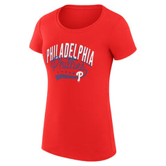 Philadelphia Phillies G-III 4Her by Carl Banks Women's Super-Slim Fit Lightweight Filigree Team T-Shirt - Red - MLB Lifestyle