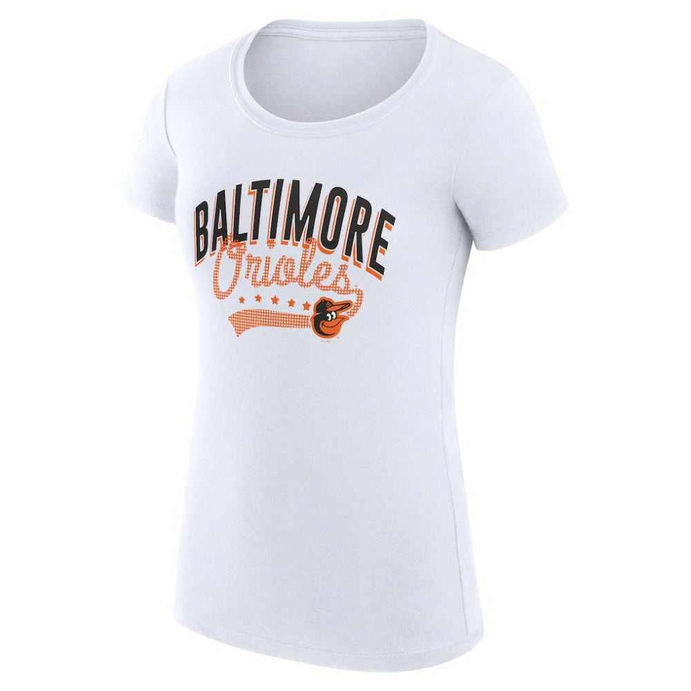 Baltimore Orioles G-III 4Her by Carl Banks Women's Super-Slim Fit Lightweight Filigree Team T-Shirt - White - MLB Lifestyle
