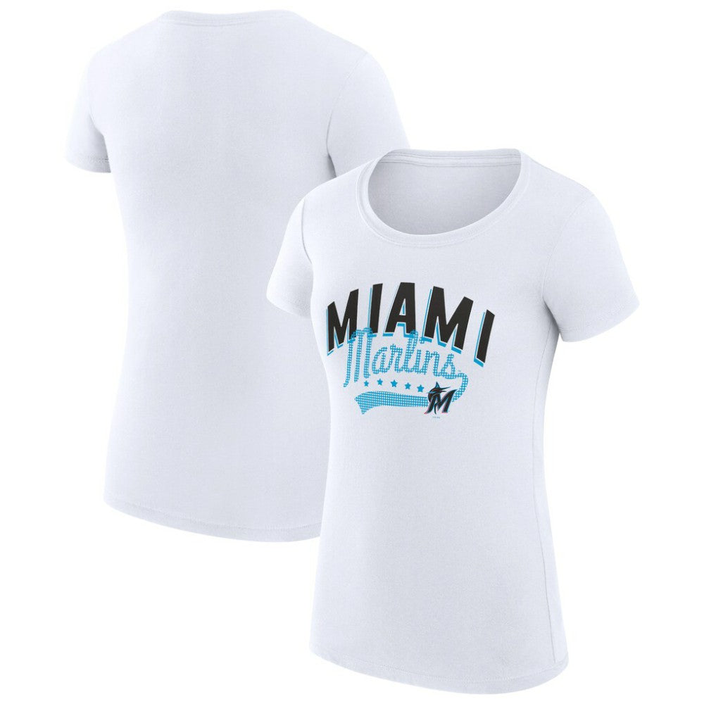 Miami Marlins G-III 4Her by Carl Banks Women's Super-Slim Fit Lightweight Filigree Team T-Shirt - White - MLB Sale
