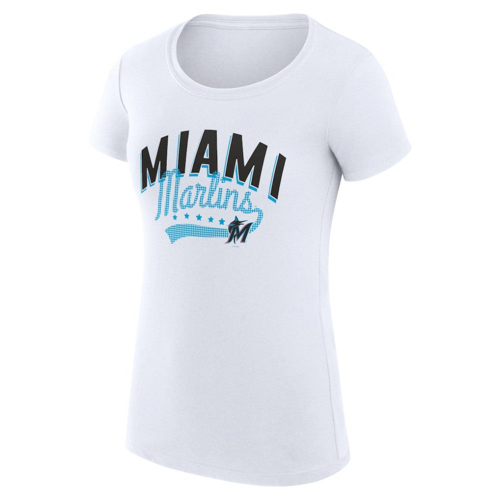 Miami Marlins G-III 4Her by Carl Banks Women's Super-Slim Fit Lightweight Filigree Team T-Shirt - White - MLB Sale