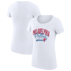 Philadelphia Phillies G-III 4Her by Carl Banks Women's Super-Slim Fit Lightweight Filigree Team T-Shirt - White - MLB Discount