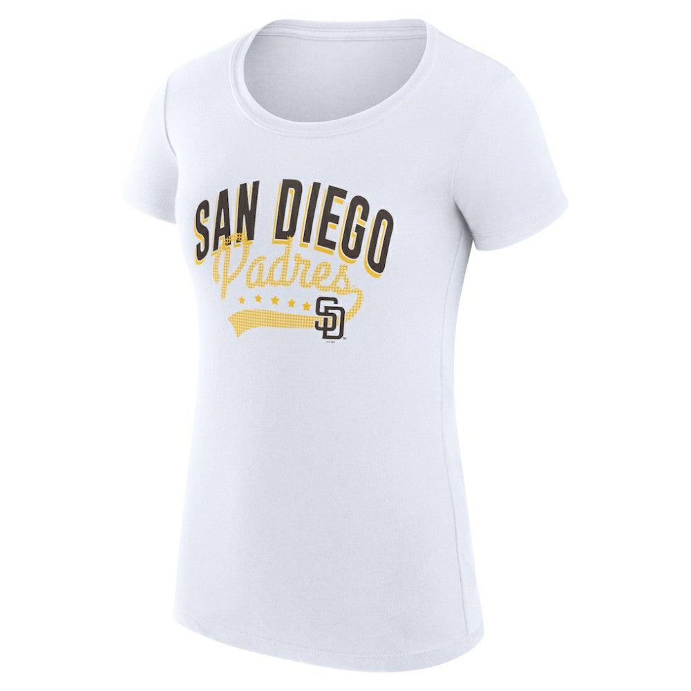 San Diego Padres G-III 4Her by Carl Banks Women's Super-Slim Fit Lightweight Filigree Team T-Shirt - White - MLB Lifestyle