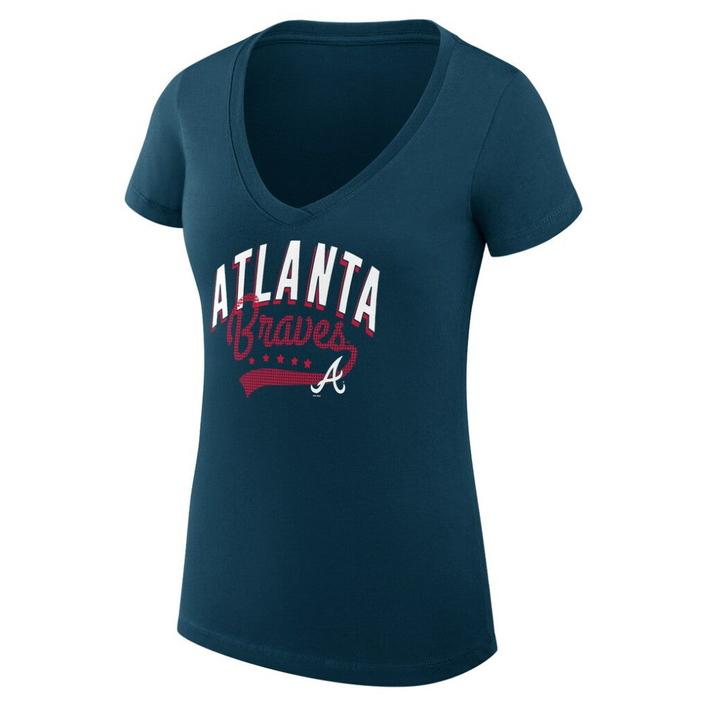 Atlanta Braves G-III 4Her by Carl Banks Women's Super-Slim Fit Lightweight Filigree Team V-Neck T-Shirt - Navy - MLB Online