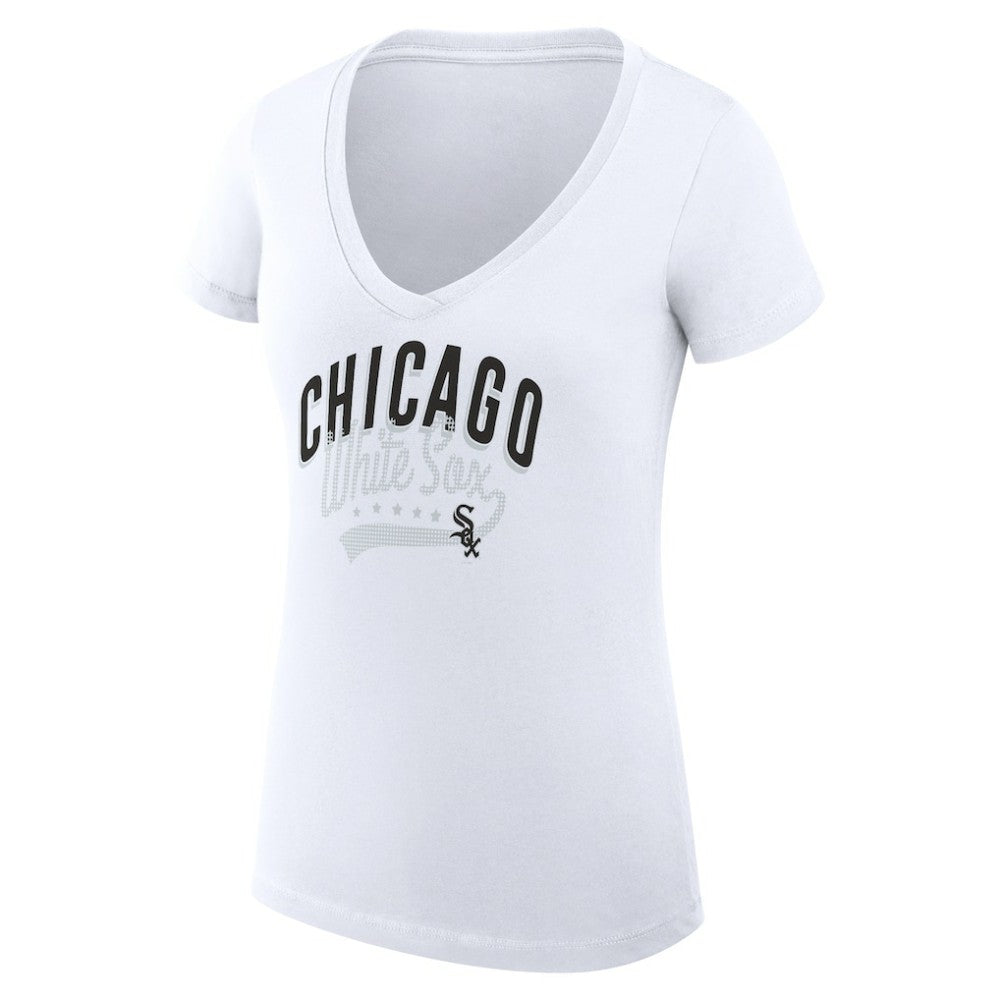 Chicago White Sox G-III 4Her by Carl Banks Women's Super-Slim Fit Lightweight Filigree Team V-Neck T-Shirt - White - MLB Lifestyle