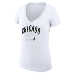 Chicago White Sox G-III 4Her by Carl Banks Women's Super-Slim Fit Lightweight Filigree Team V-Neck T-Shirt - White - MLB Lifestyle