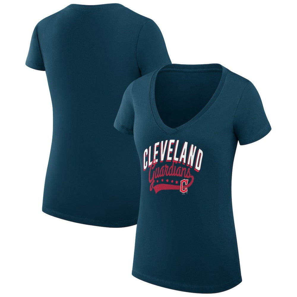 Cleveland Guardians G-III 4Her by Carl Banks Women's Super-Slim Fit Lightweight Filigree Team V-Neck T-Shirt - Navy - MLB on Sale