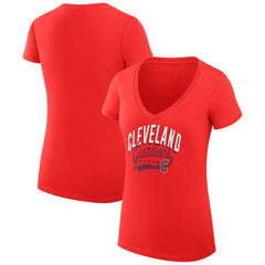 Cleveland Guardians G-III 4Her by Carl Banks Women's Super-Slim Fit Lightweight Filigree Team V-Neck T-Shirt - Red - MLB Sale