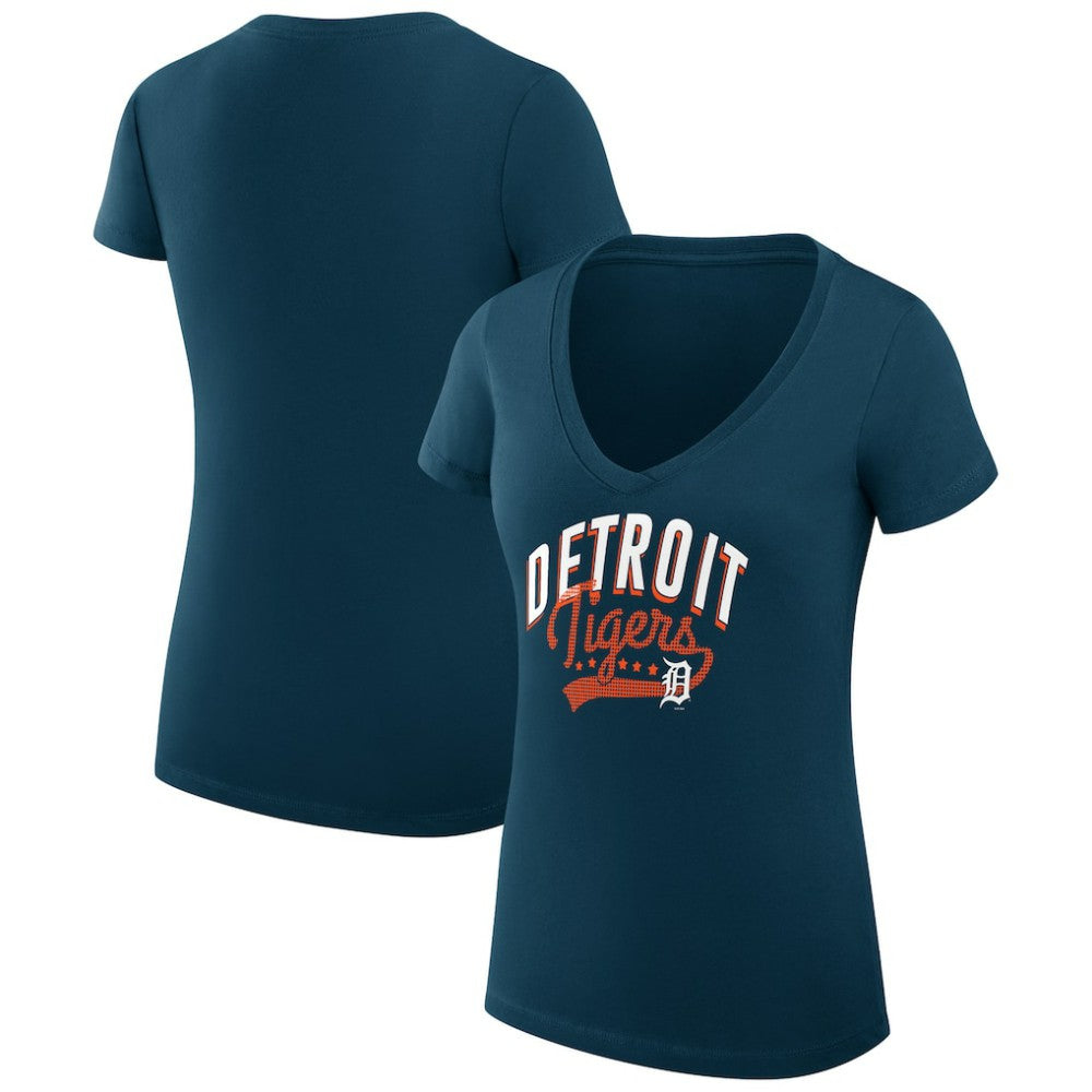 Detroit Tigers G-III 4Her by Carl Banks Women's Super-Slim Fit Lightweight Filigree Team V-Neck T-Shirt - Navy - MLB Online