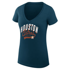 Houston Astros G-III 4Her by Carl Banks Women's Super-Slim Fit Lightweight Filigree Team V-Neck T-Shirt - Navy - MLB Lifestyle