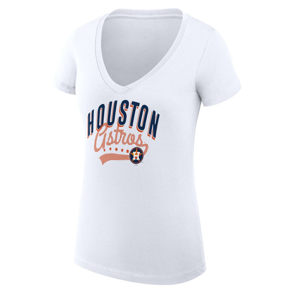 Houston Astros G-III 4Her by Carl Banks Women's Super-Slim Fit Lightweight Filigree Team V-Neck T-Shirt - White - MLB on Sale