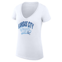 Kansas City Royals G-III 4Her by Carl Banks Women's Super-Slim Fit Lightweight Filigree Team V-Neck T-Shirt - White - MLB on Sale