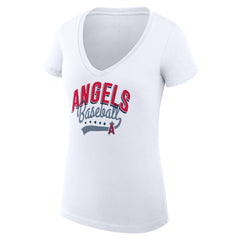 Los Angeles Angels G-III 4Her by Carl Banks Women's Super-Slim Fit Lightweight Filigree Team V-Neck T-Shirt - White - MLB Lifestyle
