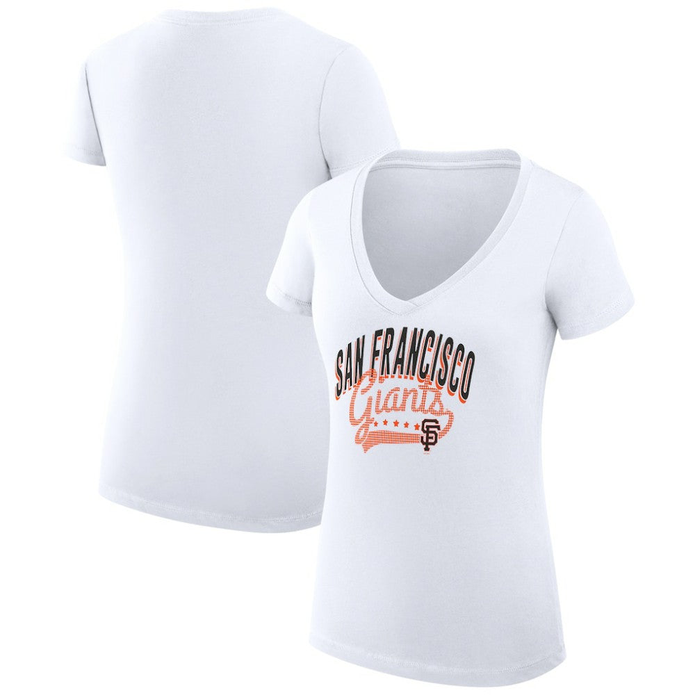 San Francisco Giants G-III 4Her by Carl Banks Women's Super-Slim Fit Lightweight Filigree Team V-Neck T-Shirt - White - MLB on Sale