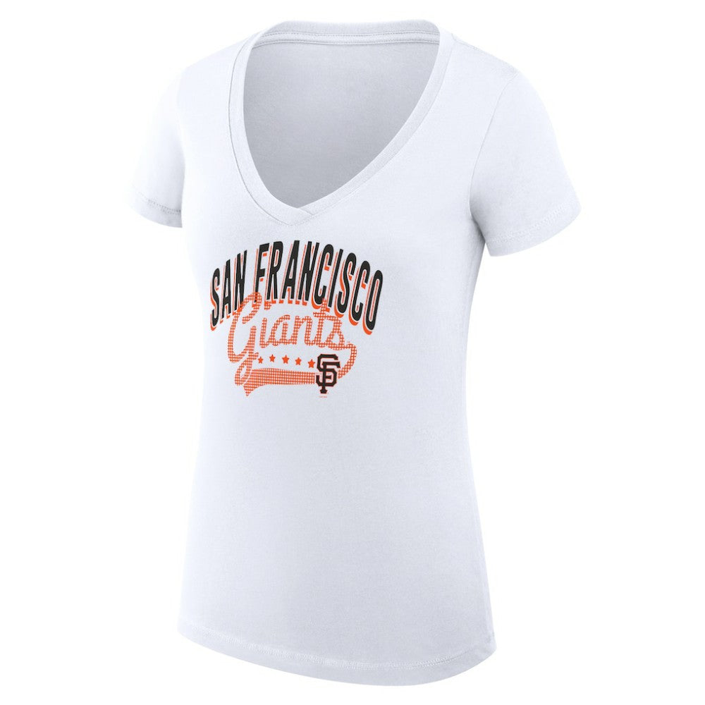 San Francisco Giants G-III 4Her by Carl Banks Women's Super-Slim Fit Lightweight Filigree Team V-Neck T-Shirt - White - MLB on Sale