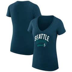 Seattle Mariners G-III 4Her by Carl Banks Women's Super-Slim Fit Lightweight Filigree Team V-Neck T-Shirt - Navy - MLB Discount