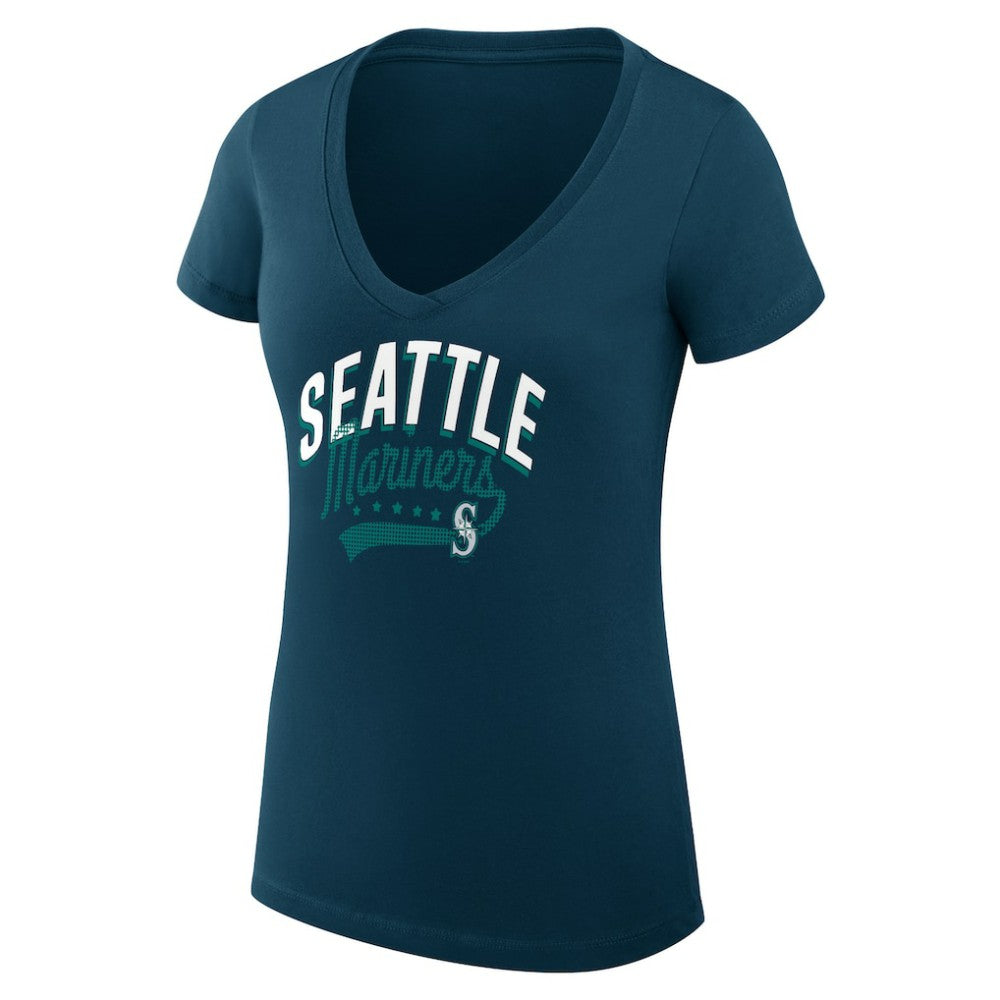Seattle Mariners G-III 4Her by Carl Banks Women's Super-Slim Fit Lightweight Filigree Team V-Neck T-Shirt - Navy - MLB Discount
