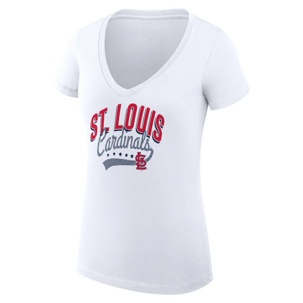 St. Louis Cardinals G-III 4Her by Carl Banks Women's Super-Slim Fit Lightweight Filigree Team V-Neck T-Shirt - White - MLB Sale