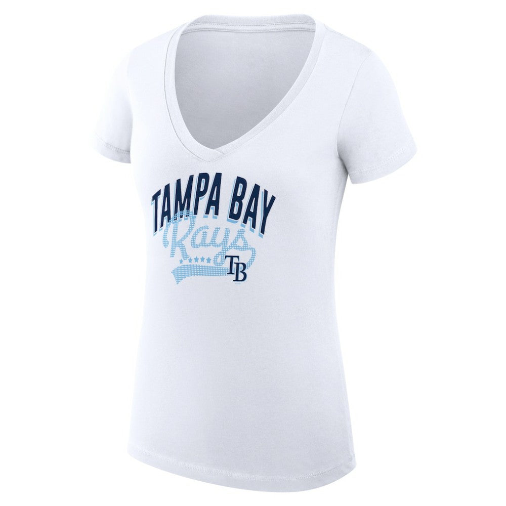 Tampa Bay Rays G-III 4Her by Carl Banks Women's Super-Slim Fit Lightweight Filigree Team V-Neck T-Shirt - White - MLB Sale