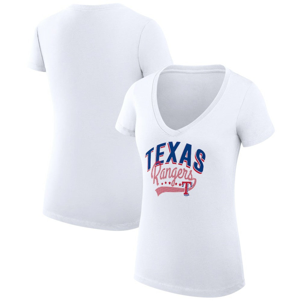 Texas Rangers G-III 4Her by Carl Banks Women's Super-Slim Fit Lightweight Filigree Team V-Neck T-Shirt - White - MLB Discount